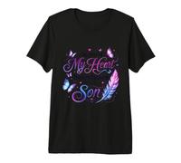 My Son Lives In Heaven Memorial Mariposa Corazón Hombres Mujeres Camiseta Premium