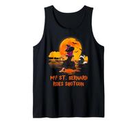My St Bernard Rides Shotgun Dog and Witch Funny Halloween Camiseta sin Mangas