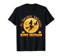 My Swedish Vallhund Rides Shotgun Dog Halloween Costume Camiseta gráfica económica, Hombre, Negro, L
