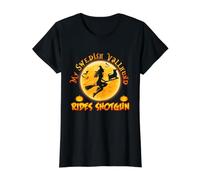 My Swedish Vallhund Rides Shotgun Dog Halloween Costume Camiseta gráfica económica, Mujer, Negro, XS