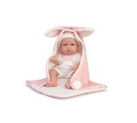 MY SWEET LOVE - Real Baby Girl con Manta Rosa, muñeca bebé recién Nacida de 33 cm y Cuerpo Duro, Ropa de Punto y Accesorios como Manta con Orejas, Fabricado en España, 2 años, Famosa (MYW04000)