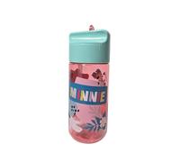 My sweety pop - Botella para niños de plástico con pajita Minnie Mouse - 17 cm - Botella transparente para escuela, deporte, salidas - Cierre seguro, transparente, color azul y rosa