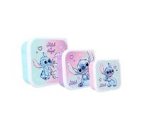 My sweety pop - Juego de 3 cajas de merienda - Caja de merienda - Stitch, para niños y guarderías, escuelas, vacaciones - 11,5 cm, color púrpura, azul, rosa