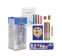 My Sweety Pop - Kit de papelería infantil para niños con estuche de metal, rotuladores, bolígrafo, borrador, cuaderno, lápices de colores y papel, regalo de regreso a la escuela (Patrulla Canina, azul