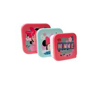 My sweety pop Paquete de 3 fiambreras apilables de Minnie Mouse de 11,5 cm, para niños, guardería, escuela, vacaciones, color rosa, verde y blanco