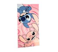 My sweety pop - Toalla de playa de puntada, toalla de baño, Lilo y Stitch para niños, 70 x 140 cm, 100% poliéster, día de fiesta, idea de regalo (Stitch y Ángel, rosa/azul)