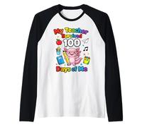 My Teacher Survived 100 Days of Me Funny Teacher Axolotl Camiseta Manga Raglan