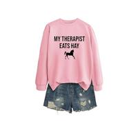 My Therapist Eats Hay Women's Graphic Letter Sweatshirt, Long Sleeve Crewneck Loose Fit Pullover Tops
