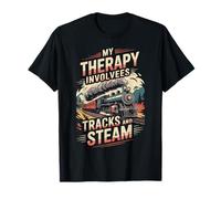 My Therapy Involves Tracks and Steam Retro Train Art Camiseta