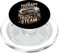My Therapy Involves Tracks and Steam Retro Train Art PopSockets PopGrip para MagSafe