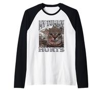My Tummy Hurts Funny Cat Meme Bootleg Gráfico Camiseta Manga Raglan