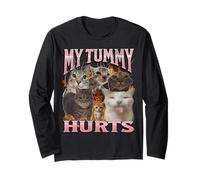 My Tummy Hurts Funny Cat Meme Bootleg Gráfico Manga Larga