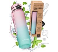 My Vesperbox Botella de agua de 1 litro, a prueba de fugas y sin BPA, para niños y adultos, incluye junta de repuesto, cepillo de limpieza, colador de frutas y pajita opcional, ideal para la escuela