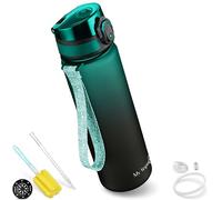 My Vesperbox Minny - Botella de agua para niños a prueba de fugas con popote o colador de 350 ml, 500 ml, botella de agua ligera Tritan sin BPA, para guardería, escuela (verde, negro, 500 ml)