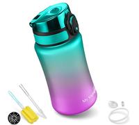 My Vesperbox Minny - Botella infantil a prueba de fugas con pajita o colador. Botella de agua ligera de Tritan, sin bisfenol A, para guardería, escuela (350 ml, color lila-verde)