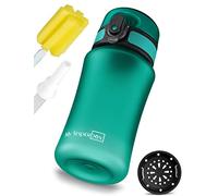My Vesperbox Minny Botella infantil a prueba de fugas, con pajita o colador de 350 o 500 ml, botella de agua ligera de tritán, sin bisfenol A, para guardería, escuela (turquesa, 350 ml)