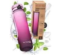 My Vesperbox Minny Botella infantil a prueba de fugas de 350, 500 o 750 ml, con pajita o colador. Botella de agua ligera de Tritan, sin bisfenol A, para guardería, escuela (rosa degradado, 1 l)