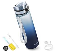 My Vesperbox Minny Botella para niños a prueba de fugas, 350, 500, 750 ml, con pajita o colador, sin bisfenol A, para guardería, escuela (750 ml, blanco, azul, negro)