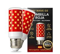 MY WAVE DZ Pack de 2 Bombillas Luz Roja Nocturna Melatonina para Dormir - E27 Tubular, Sin Parpadeo, Sin Luz Azul - Kit de Descanso para Dormitorio y Pasillo (Ahorro 2 Unidades)