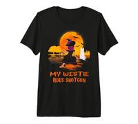 My Westie Rides Shotgun Dog Witch Funny Halloween Costume Camiseta Premium