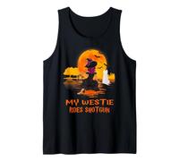 My Westie Rides Shotgun Dog Witch Funny Halloween Costume Camiseta sin Mangas