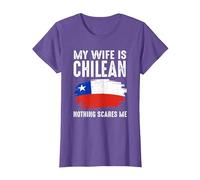 My Wife Is Chilean Chile Pride Flag Heritage Roots Orgulloso Camiseta, Mujer, Morado Jaspeado, XS