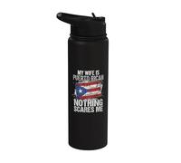 My Wife is Puerto Rican Nothing Scares Me Puerto Rico Flag Stainless Steel Insulated Water Bottle