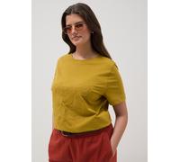 MYA, Yellow Pure Cotton Regular Fit T-shirt With Floral Embroidery, Mujer, Amarillo mostaza, Talla: S