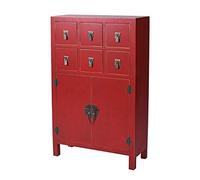 Mya003 Palazzo - Armario de boda chino de Hong Kong, diseño auténtico Ming, 2 puertas y 6 cajones, madera/MDF, color rojo intenso, herrajes de metal antiguo, color rojo
