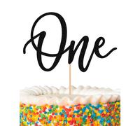 Myamped First Birthday Cake Topper - Suministros de decoracin de pastel de 1er cartel de Glitter Black One Sign Adecuados para favores de baby s