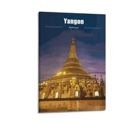 Myanmar Yangon - Póster de recuerdo de viaje vintage para pared, pintura en lienzo, obras de arte para dormitorio, sala de estar, 20 x 30 cm