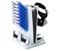 MYAYD Soporte de carga y estación de refrigeración para PSVR2 / PS5, estación de carga para controlador PSVR2, soporte para auriculares PS VR2, almacenamiento de 8 estantes de juegos, soporte vertical