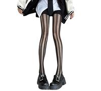 Myazs Medias sexys y sedosas transparentes Harajuku negras con rayas verticales transparentes con pies transparentes para mujer, medias transparentes con control