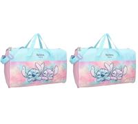 mybagstory - Bolsa de Deporte para niños, Puntada, Escuela, guardería, Primaria, 40 cm, Correa Ajustable, Regalo, Rosa/Azul, Stitch (Paquete de 2)