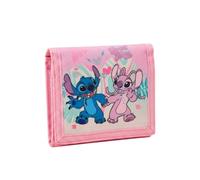 mybagstory | Cartera Stitch y Angel | 3 compartimentos | Rosa | Cartera colección Love con cierre de velcro. Ideal desde 3 años para guardar dinero de bolsillo de forma segura.
