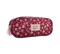 mybagstory - Estuche de lápices Milky Kiss Wild Bliss | 2 compartimentos | Ideal para niñas de escuela y universidad, diseño floral rosa | gran capacidad | dimensiones 22 x 9 x 8 cm