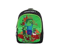 Mybagstory Minecraft - Mochila para niño (escuela primaria, guardería), talla 38 cm, tirantes ajustables, idea de regalo, Negro/Verde