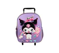 mybagstory | Mochila con ruedas Kuromi para niños | Trolley escolar morado y negro Sanrio | Mochila de ocio 35x11x26 cm | Maleta de cabina infantil con asa telescópica