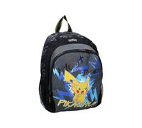 mybagstory - Mochila infantil de Pokémon Pikachu | Mochila infantil y primaria | Mochila negra con diseño de atrapa todos | Correas acolchadas y cómodas, 35 x 27 x 18 cm