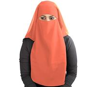 MyBatua 3 capas de Niqab saudí en georgette transpirable, precio al por mayor, 1 velo facial NQ-003, Coral, Talla Unica