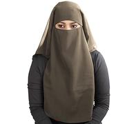 MyBatua 3 capas de Niqab saudí en georgette transpirable, precio al por mayor, 1 velo facial NQ-003, Gris topo oscuro, Talla Unica