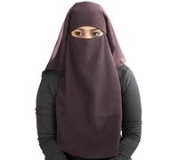 MyBatua 3 capas de Niqab saudí en georgette transpirable, precio al por mayor, 1 velo facial NQ-003, Marrón Chocolate, Talla Unica