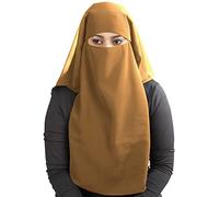 MyBatua 3 capas de Niqab saudí en Georgette transpirable, precio al por mayor, 1pc velo facial NQ-003, Marrón claro, Talla Unica