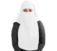 MyBatua 3 capas saudi niqab en georgette transpirable, precio al por mayor, 1 pieza velo de cara NQ-003 (blanco)