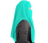 MyBatua 3 capas saudí Niqab en Georgette transpirable, precio al por mayor, velo de cara 1pc NQ-003, Turquesa Verde, Talla Unica