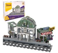 myBrickZ Set 0001 - Estación de Tren Grande con floristería, 1.120 Bloques de construcción con 4 rieles, para casa, Bloques de construcción compatibles con Lego® Bricks