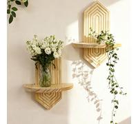 MYBSXKEOZ 2 Piezas Boho Tablero De Madera Decoración Marrón Claro Estantería Flotante De Madera Decoración De Pared Baldas De Madera Para Salón, Dormitorio Y Entrada