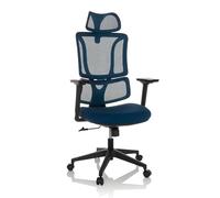 MyBuero Silla giratoria ergonómica ERGOMY Silla de Oficina con Soporte Lumbar Ajustable, reposacabezas, reposabrazos, Respaldo de Malla, Tejido Azul