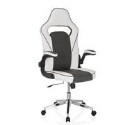 MyBuero Silla giratoria Silla Gaming con reposabrazos abatibles Game Sport Pro Silla de Oficina de Piel sintética Asiento Deportivo, tapizado, Blanco/Gris Oscuro