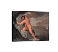 MYCGGDGH Lienzos de Pintores Famosos Guido Reni Cuadro en Lienzo Reproducciones de Arte Polifemo Cuadros de Pintores Famosos Impresión Decoracion Salon Modernos 70x60cm Marco negro